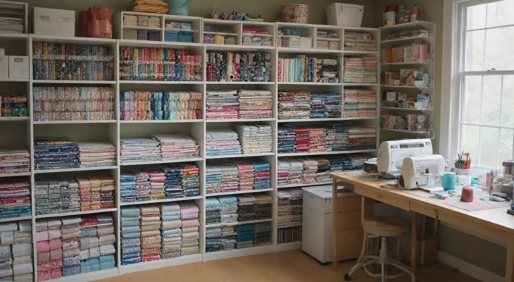 Sposoby na przechowywanie materiałów do szycia w pracowni.